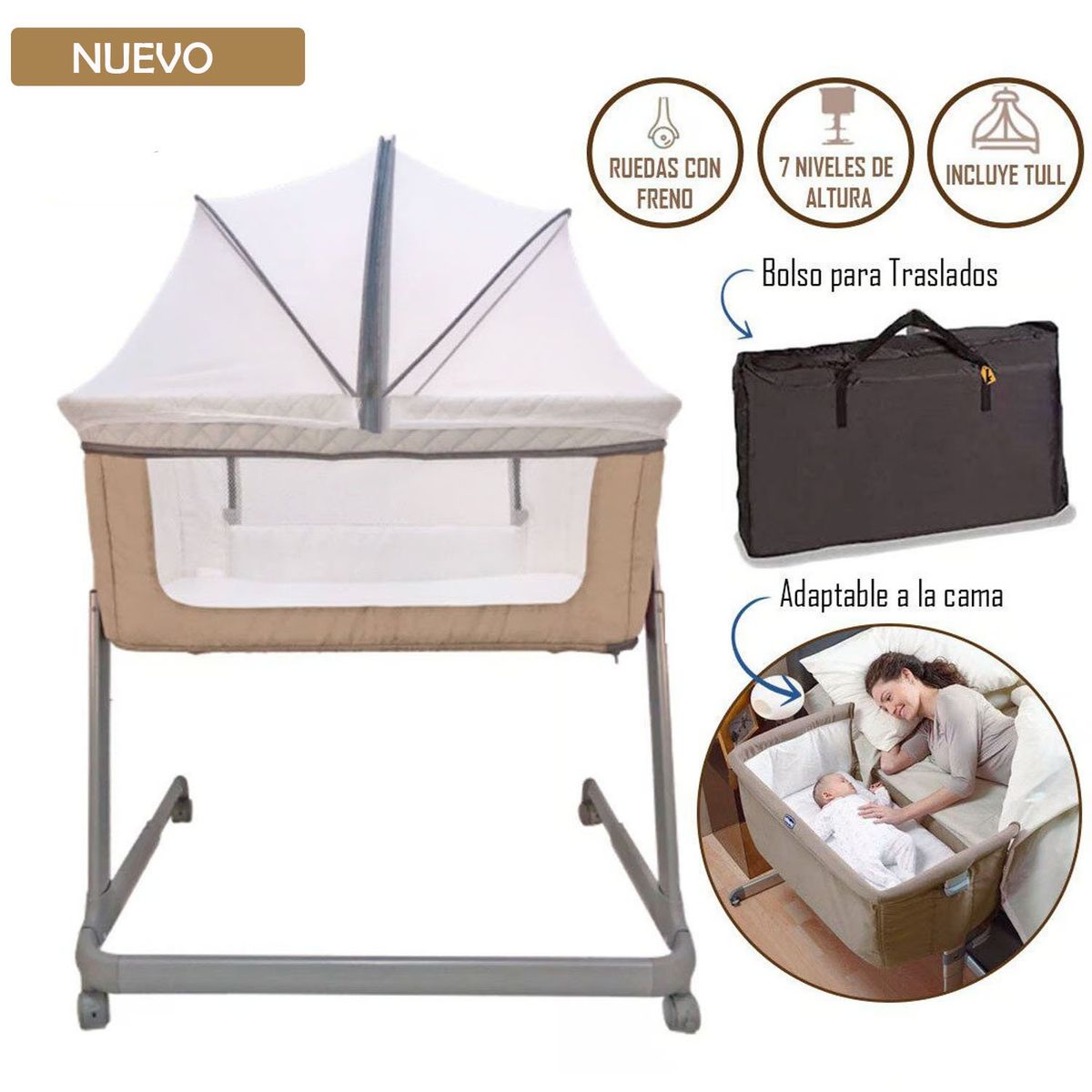 EBABY - Cuna Colecho para Bebé MARION Beige