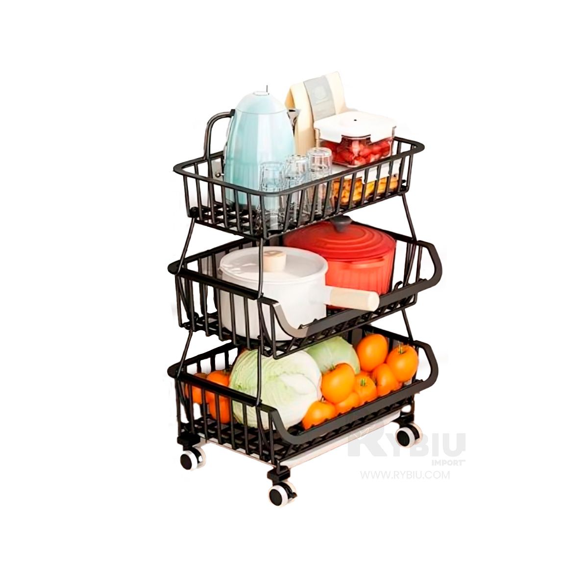 GENERICO - Canasta Organizadora de Verduras en Negro Y+Regalo Stickers