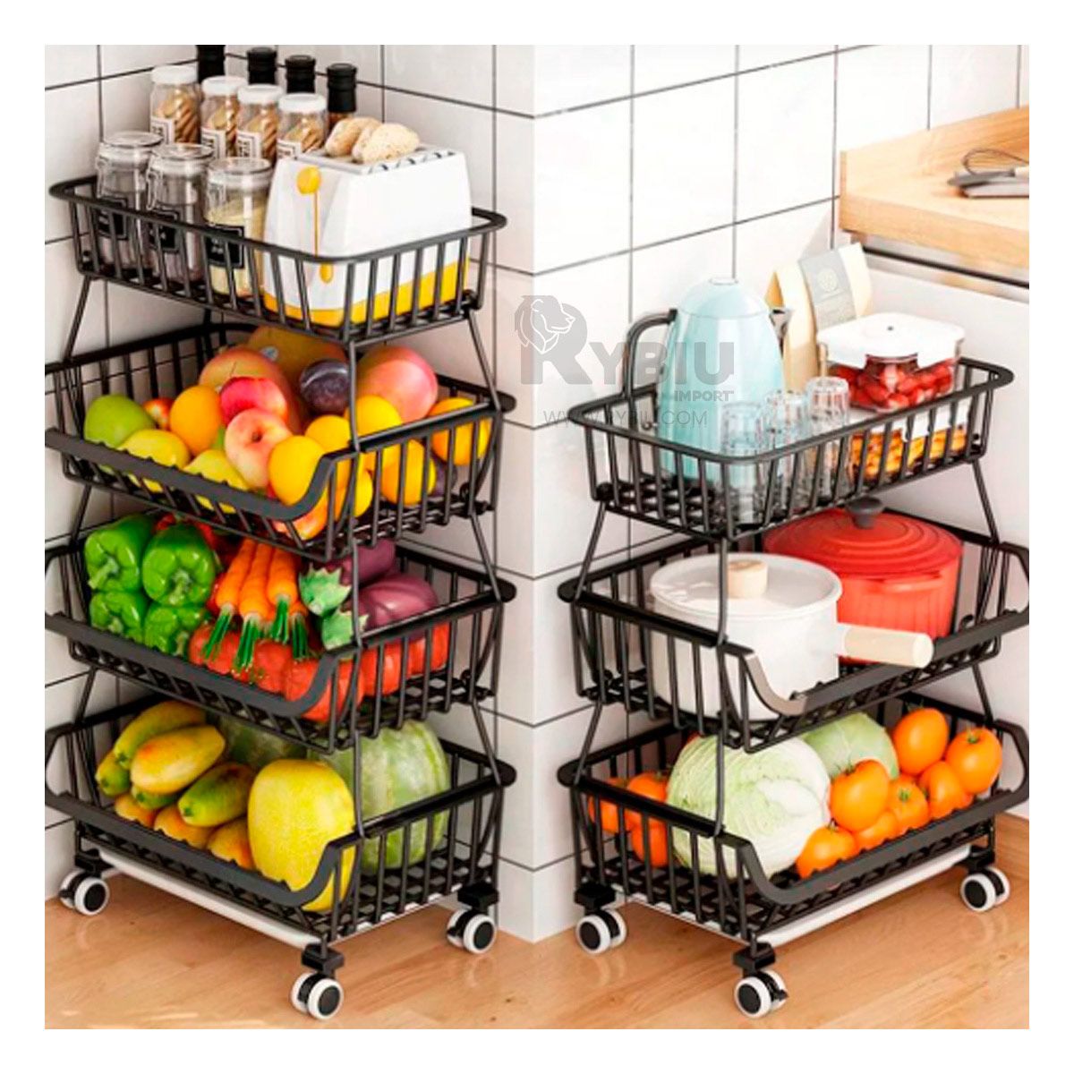 GENERICO - Canasta para Alimentos de 3 Niveles Negro Y+Gift Stickers