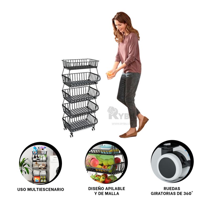 GENERICO - Canasta Practica de 5 Niveles Negro Y+Envoltorio de Regalo