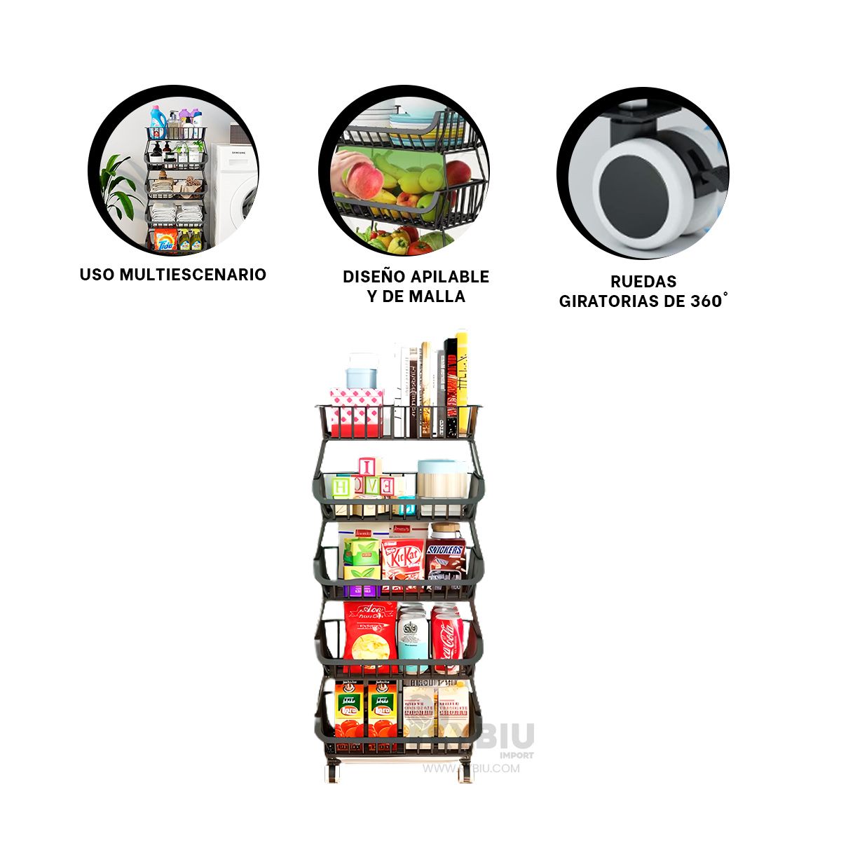 GENERICO - Canasta Estanteria de 5 Niveles en Negro Y+Regalo Agendita