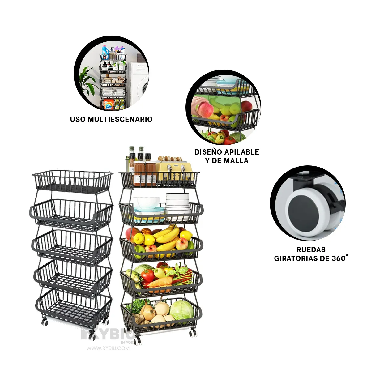 GENERICO - Canastila de Alimentos 5 Niveles Negro Y+Post-it Adhesivos