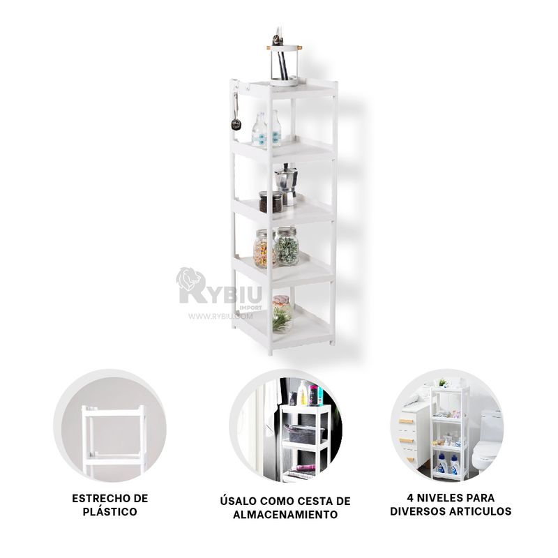 GENERICO - Repisa con Ruedas y 4 Niveles de Blanco Y+Gift Stickers