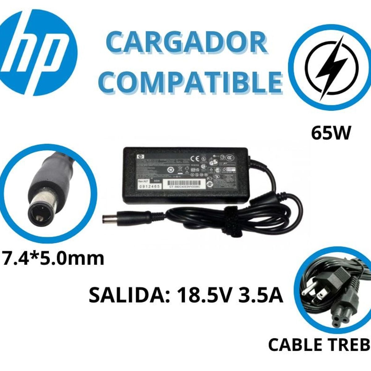 GENERICO - CARGADOR PARA LAPTOPS HP 185V 35A 65W 7450 PAGUJA COMPATIBLE