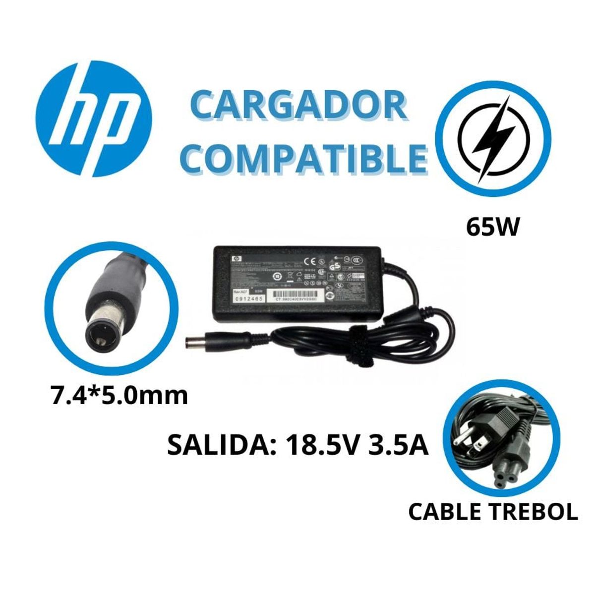 GENERICO - CARGADOR PARA LAPTOPS HP 185V 35A 65W 7450 PAGUJA COMPATIBLE