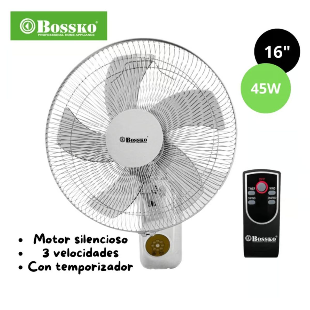 BOSSKO - Ventilador de Pared Bossko + Control Remoto 16 - BK-8450PD