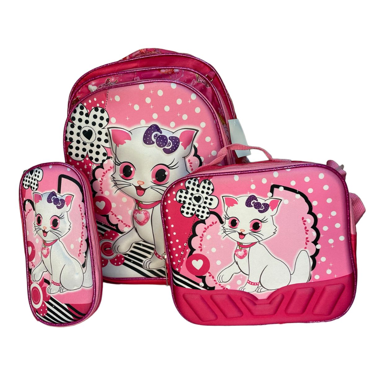 GENERICO - Mochilas escolares para niñas gatita con lonchera y cartuchera 3 en 1