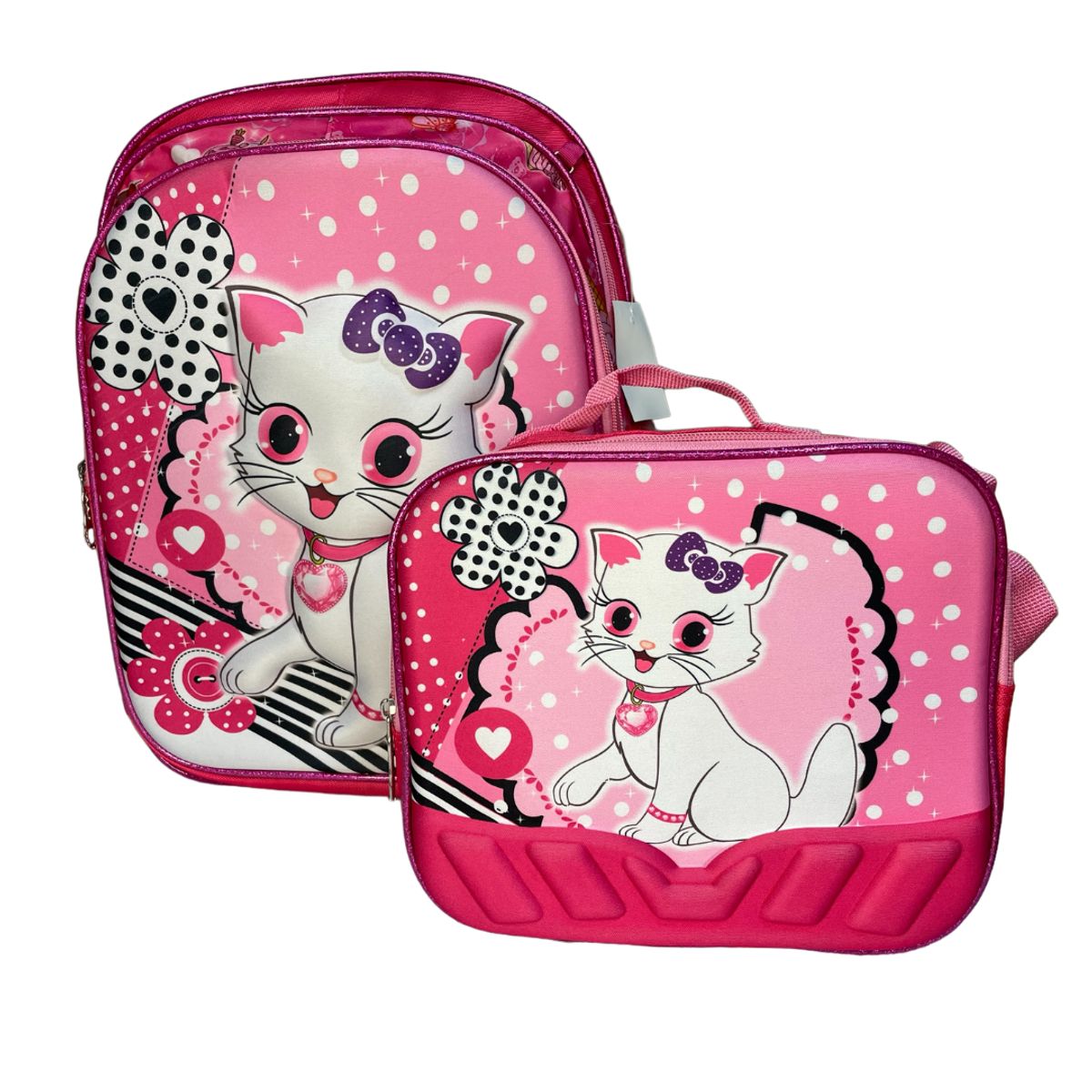 GENERICO - Mochilas escolares para niñas gatita con lonchera y cartuchera 3 en 1