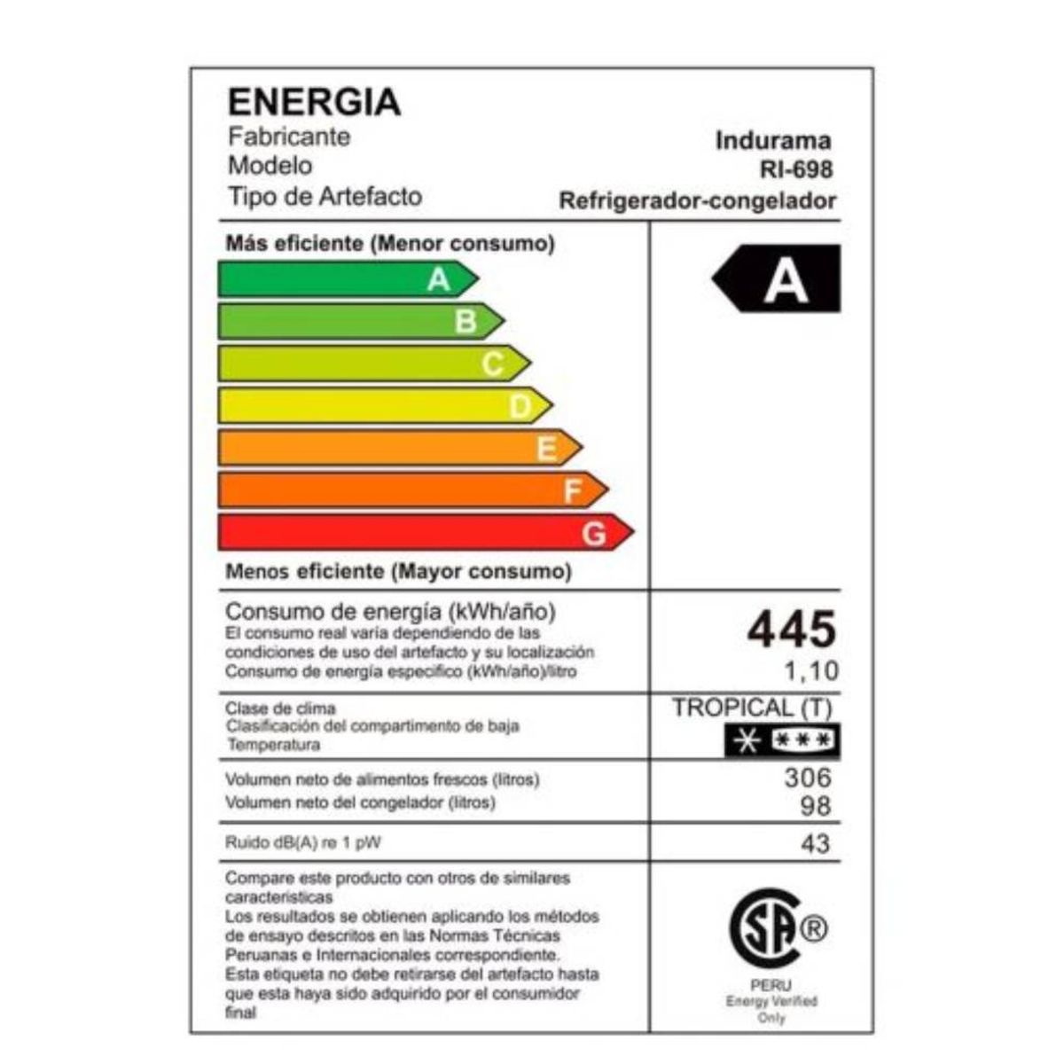 INDURAMA - Refrigeradora 404L Indurama RI 698