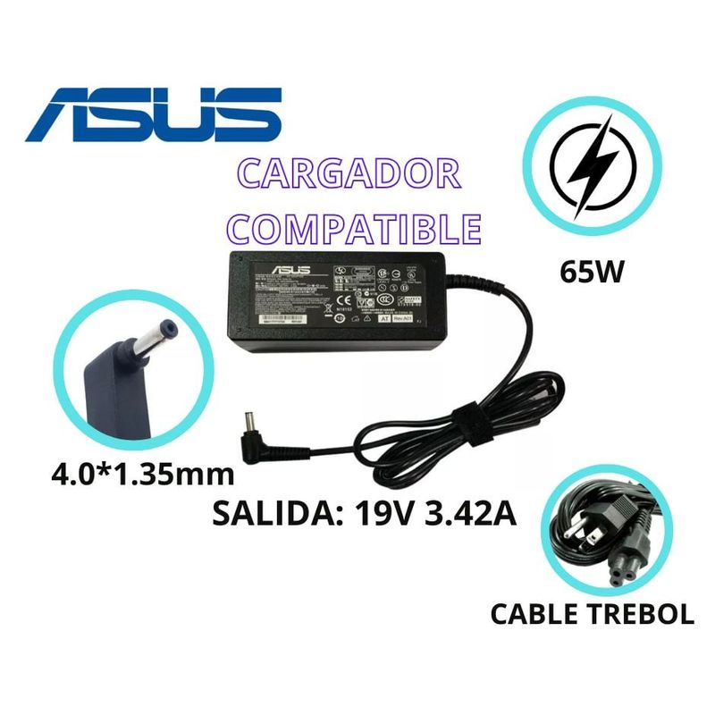 GENERICO - CARGADOR PARA LAPTOPS ASUS 19V 342A 65W 40 135 COMPATIBLE