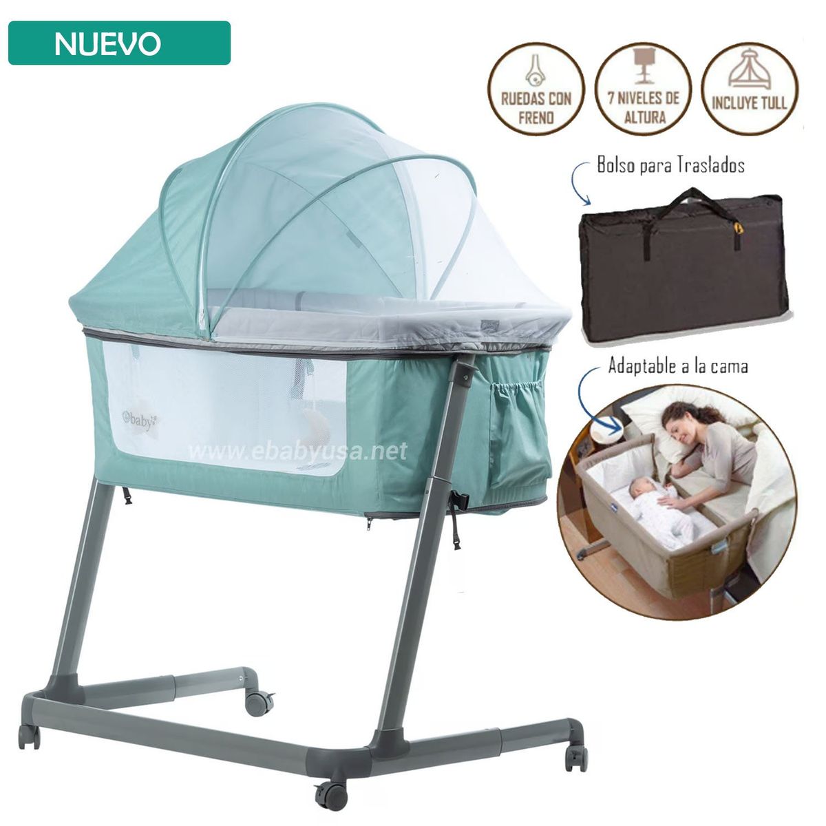 EBABY - Cuna Colecho para Bebé MARION Verde