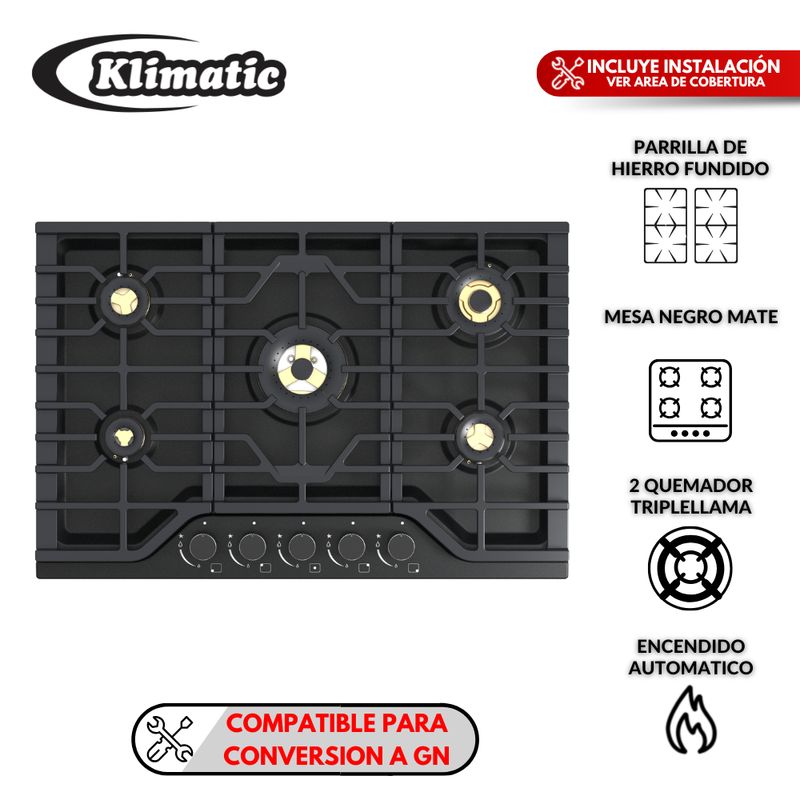 KLIMATIC - Cocina Empotrable a gas 5 Hornillas MASSIMA