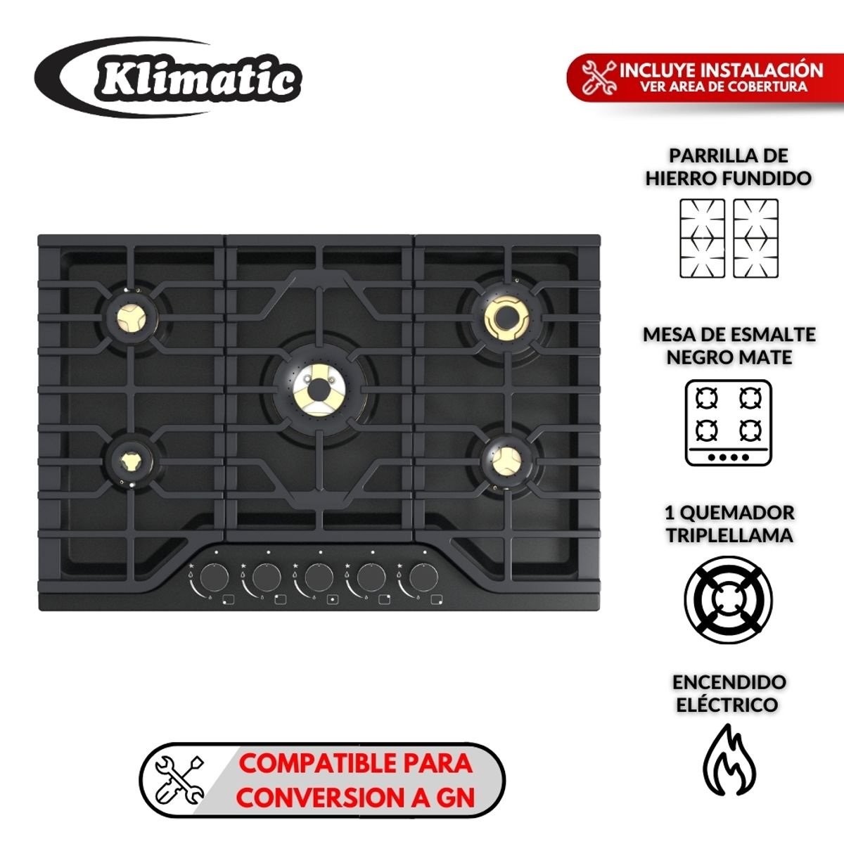 KLIMATIC - Cocina Empotrable a gas 5 Hornillas MASSIMA