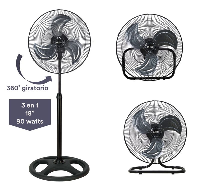 BELESSI - Ventilador 3 En 1 Industrial 18", 90W, 3 Velocidades