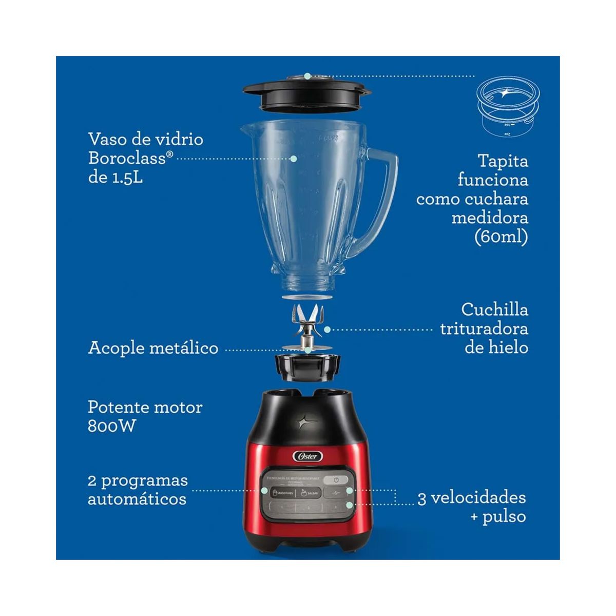 OSTER - LICUADORA OSTER CON TECNOLOGÍA REVERSIBLE 3 VELOCIDADES MÁS PULSO BLSTPEG-CRT