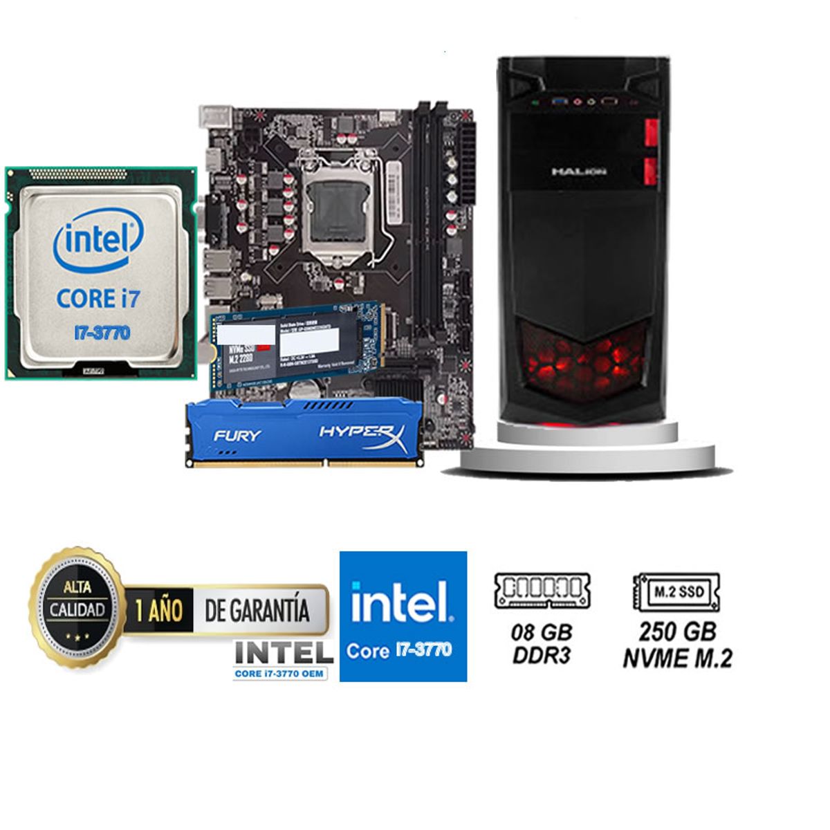 HALION - COMPUTADORA DE ESCRITORIO CORE I7 3770  8GB RAM 250 GB SSD M2