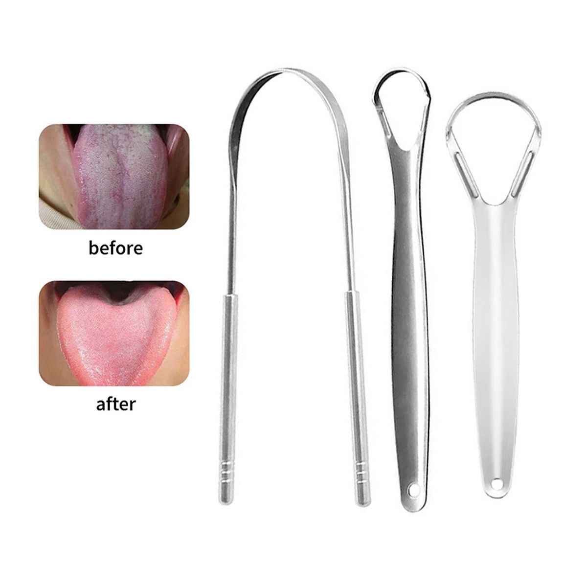 GENERICO - Limpiador  De Lengua Acero Inoxidable Higiene Bucal 3 Und