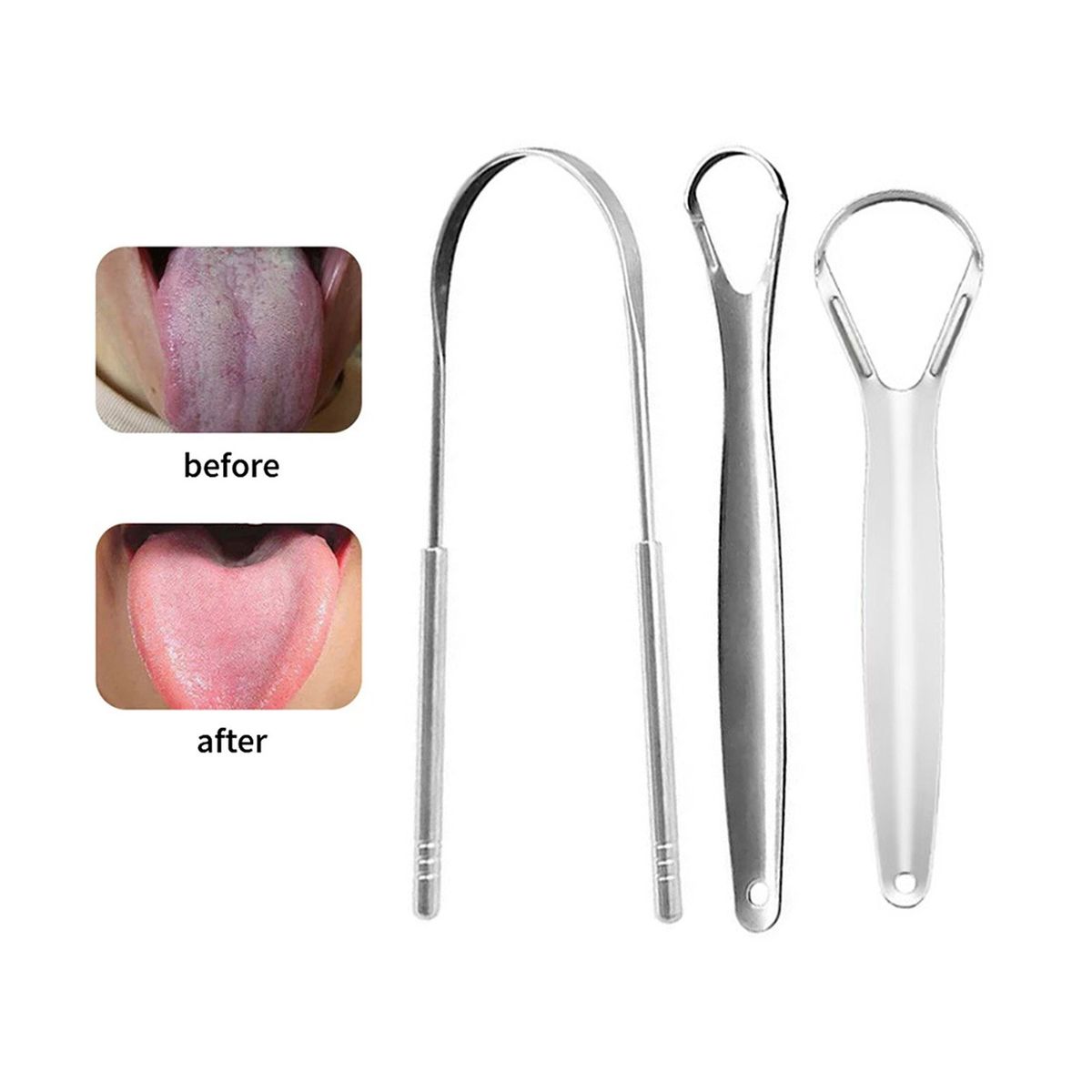 GENERICO - Limpiador  De Lengua Acero Inoxidable Higiene Bucal 3 Und