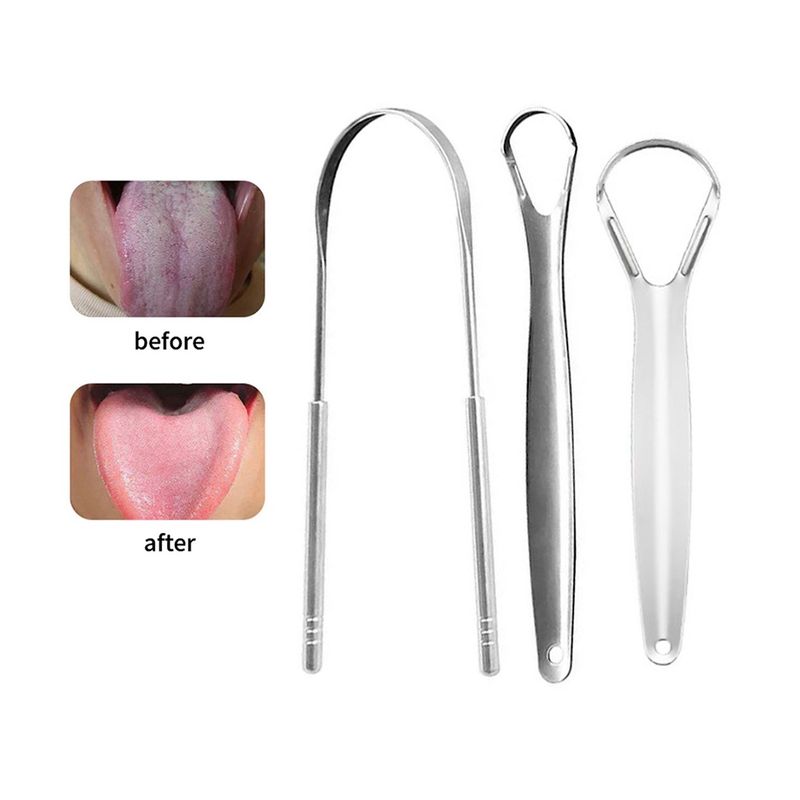 GENERICO - Limpiador  De Lengua Acero Inoxidable Higiene Bucal 3 Und