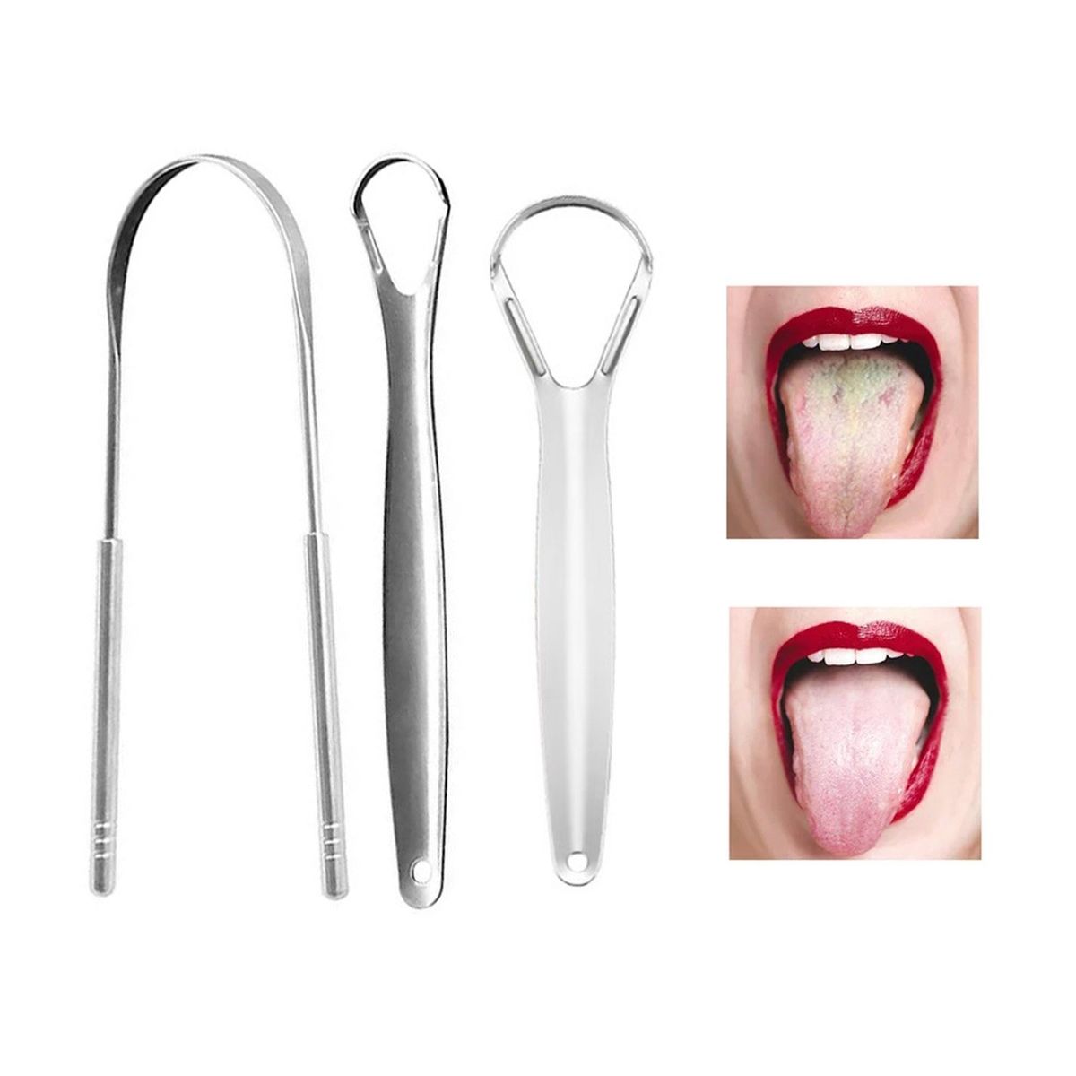 GENERICO - Limpiador  De Lengua Acero Inoxidable Higiene Bucal 3 Und