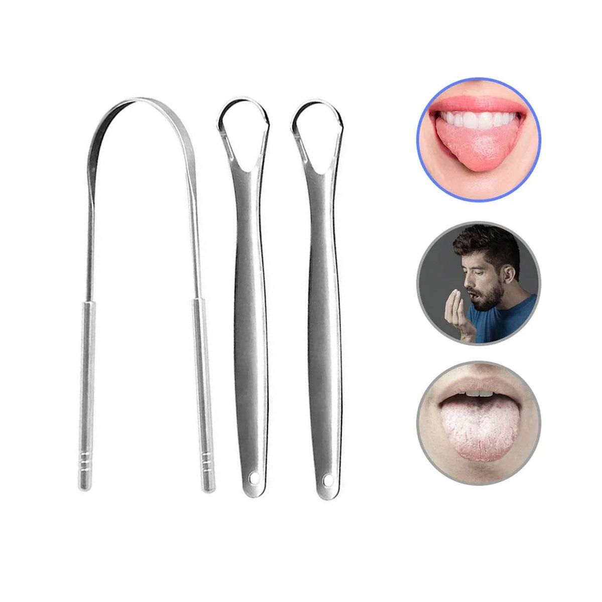 GENERICO - Limpiador  De Lengua Acero Inoxidable Higiene Bucal 3 Und