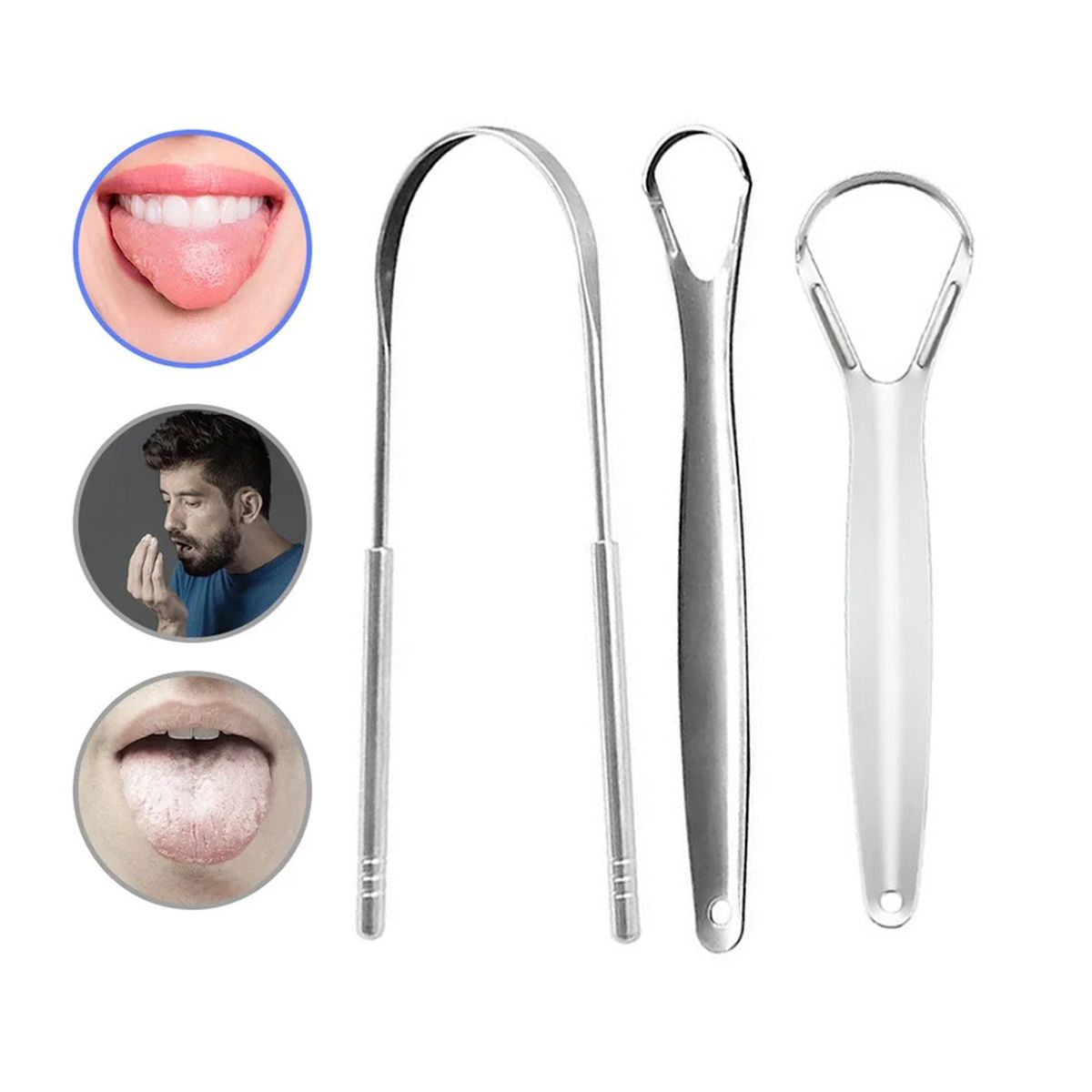 GENERICO - Limpiador  De Lengua Acero Inoxidable Higiene Bucal 3 Und