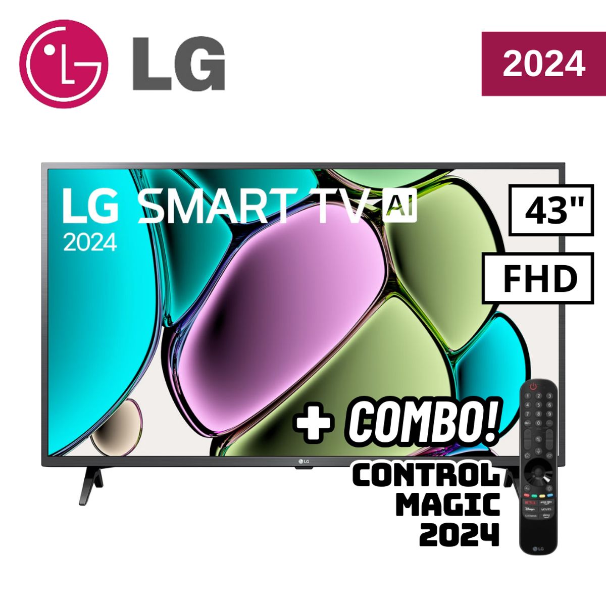 LG - TELEVISOR LG 43 SMART TV THINQ AI WEBOS HUB FHD LED 2024 - 43LR6000PSA + CONTROL MAGIC 2024