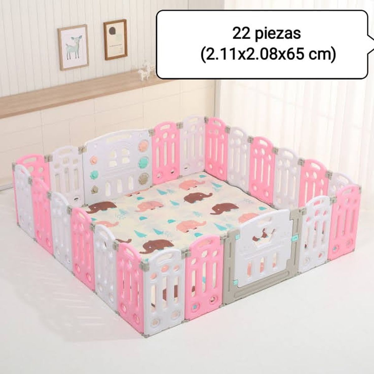 GENERICO - Corral Bebé Plegable Rosa 22 piezas + tapete