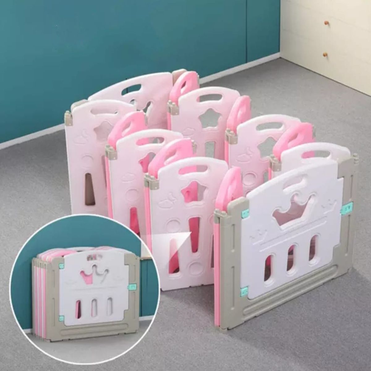 GENERICO - Corral Bebé Plegable Rosa 22 piezas + tapete