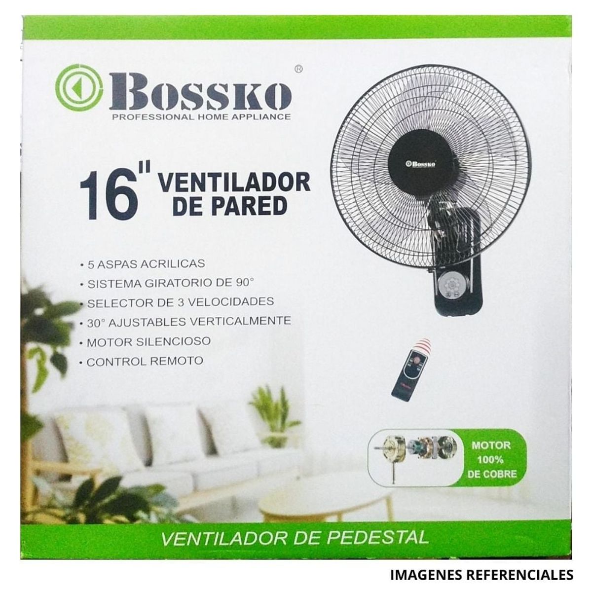 BOSSKO - Ventilador de Pared Bossko BK-8452PD + Control Remoto
