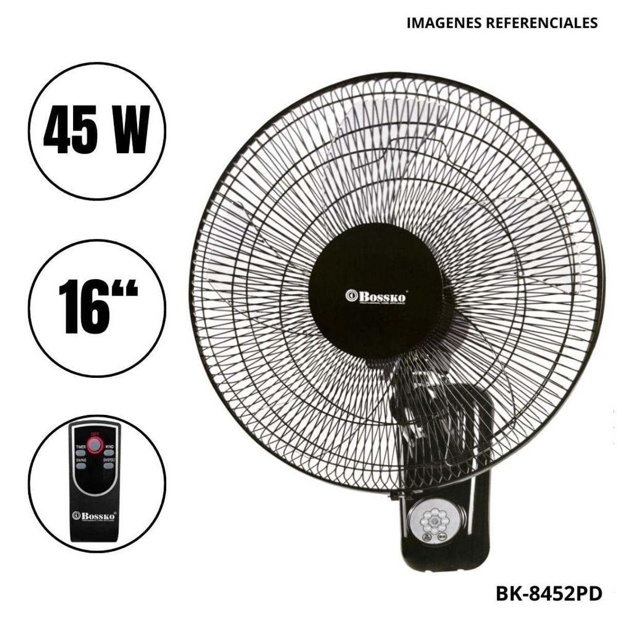BOSSKO - Ventilador de Pared Bossko BK-8452PD + Control