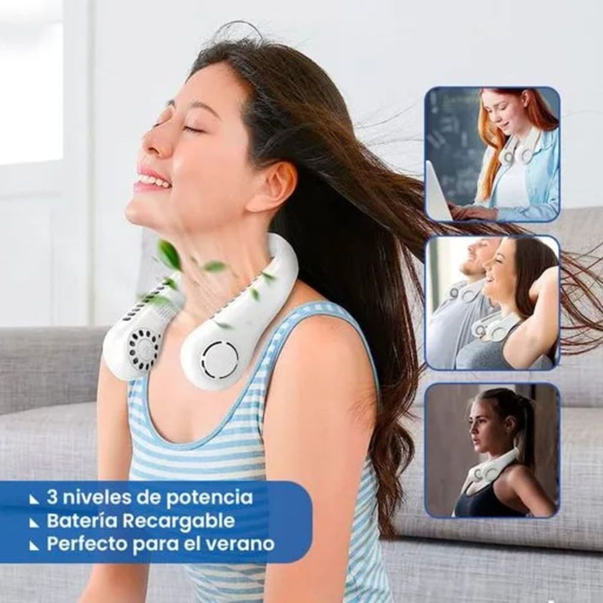 OEM - Mini Ventilador Cuello Portátil 3 niveles Recargable Blanco