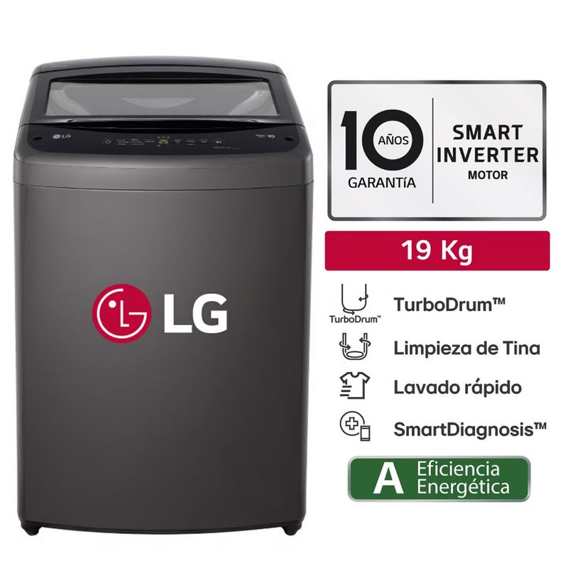 LG - LAVADORA LG 19 KG CARGA SUPERIOR TURBODRUM WT19BVTB NEGRO