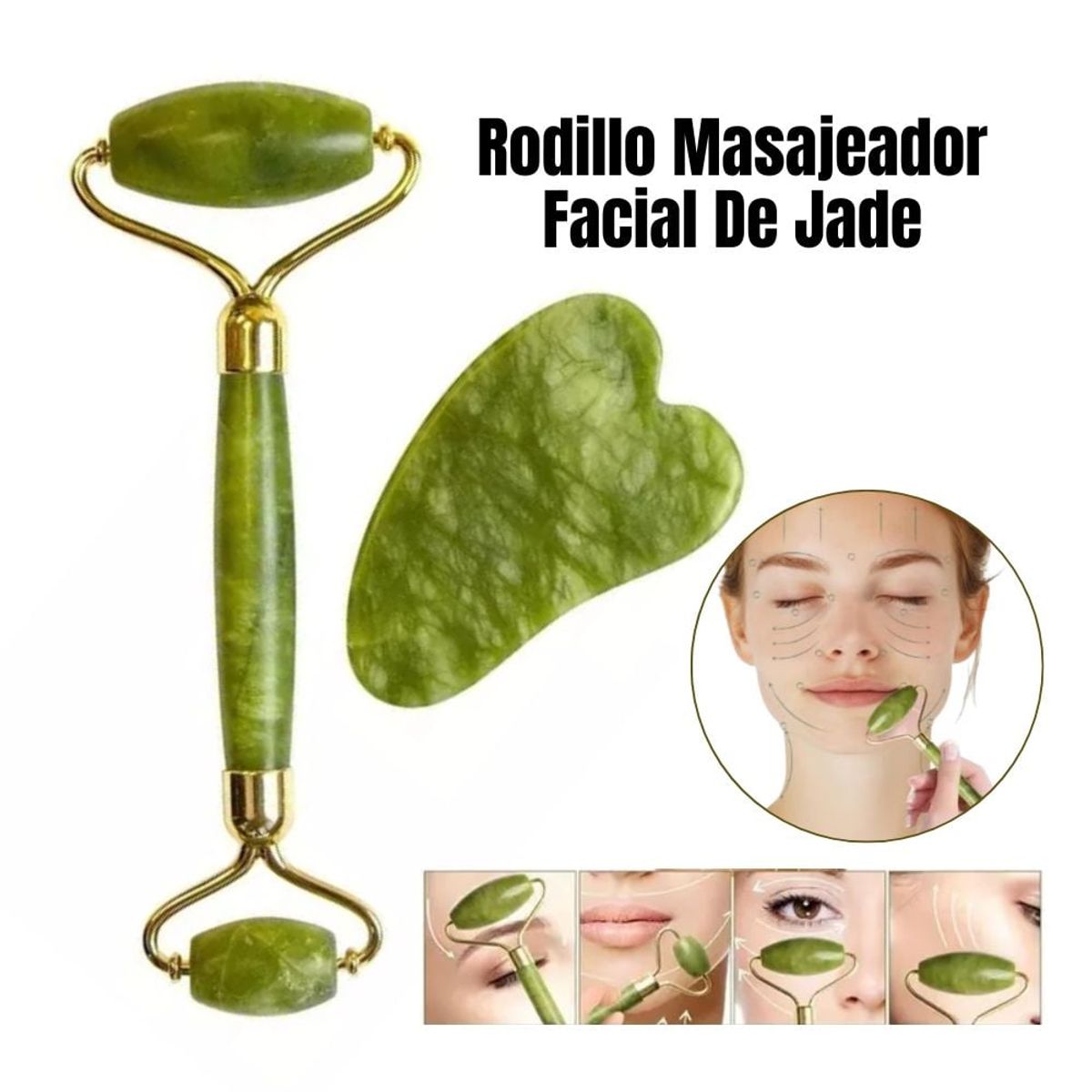 BENICE - Masajeador Facial de Rodillo Jade Anti-envejecimiento