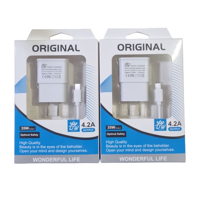 GENERICO - CARGADOR PARA TELEFONOS MOVILE ORIGINAL DE USB A TIPO C BLANCO 35W