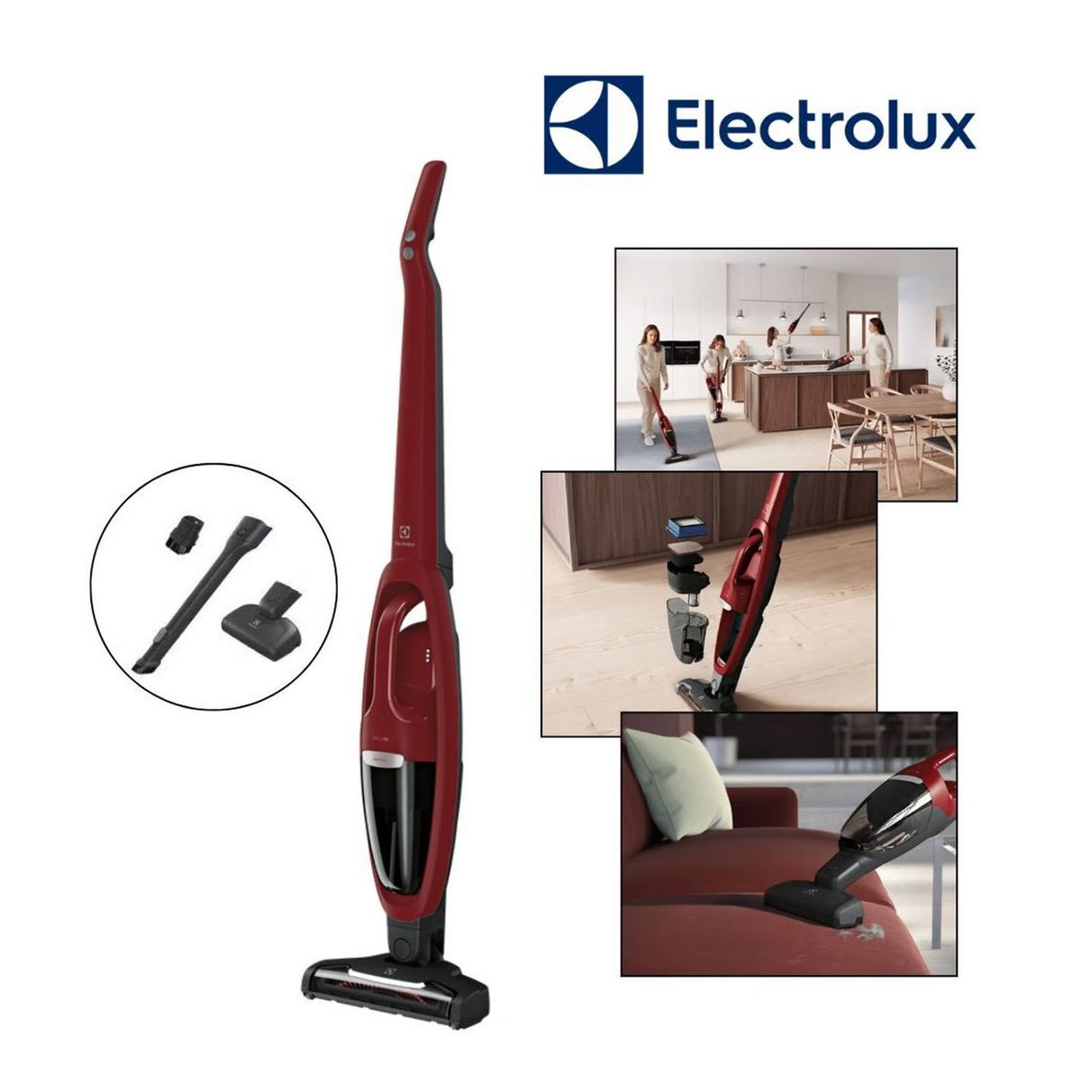 ELECTROLUX - Aspiradora Electrolux Vertical Inalámbrica 2 En 1 Pet ERG36 (rojo)