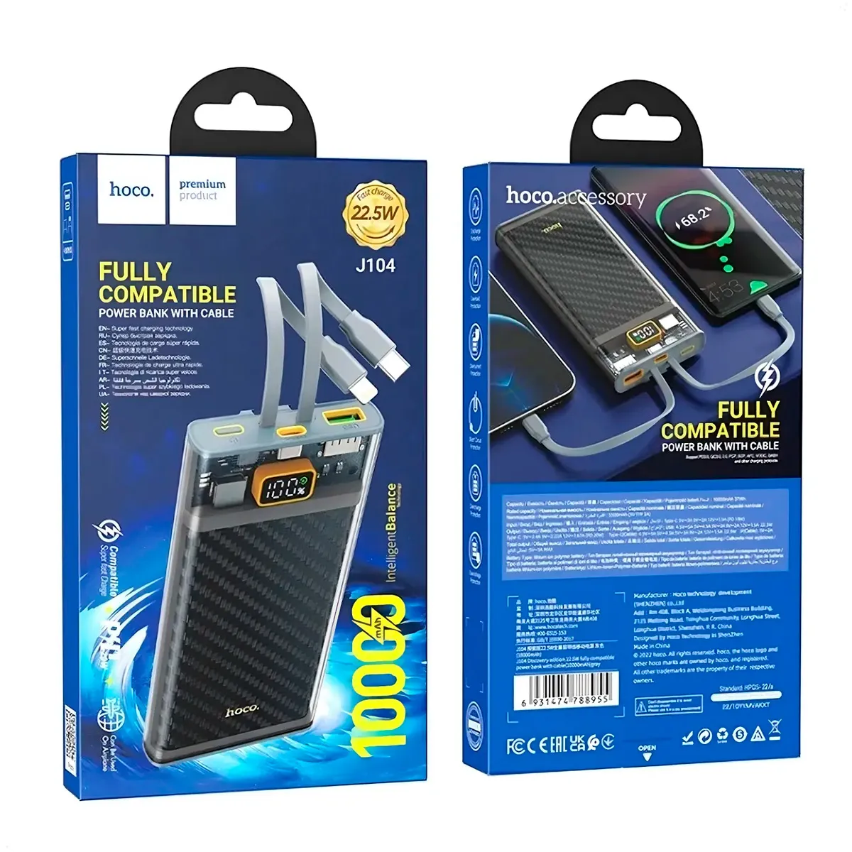 HOCO - Power Bank 10000 mAh de 22.5W hoco J104 Carga Rapida