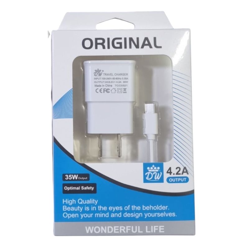 GENERICO - CARGADOR PARA TELEFONOS MOVILES ORIGINAL DE USB A MICRO USB V8 BLANCO