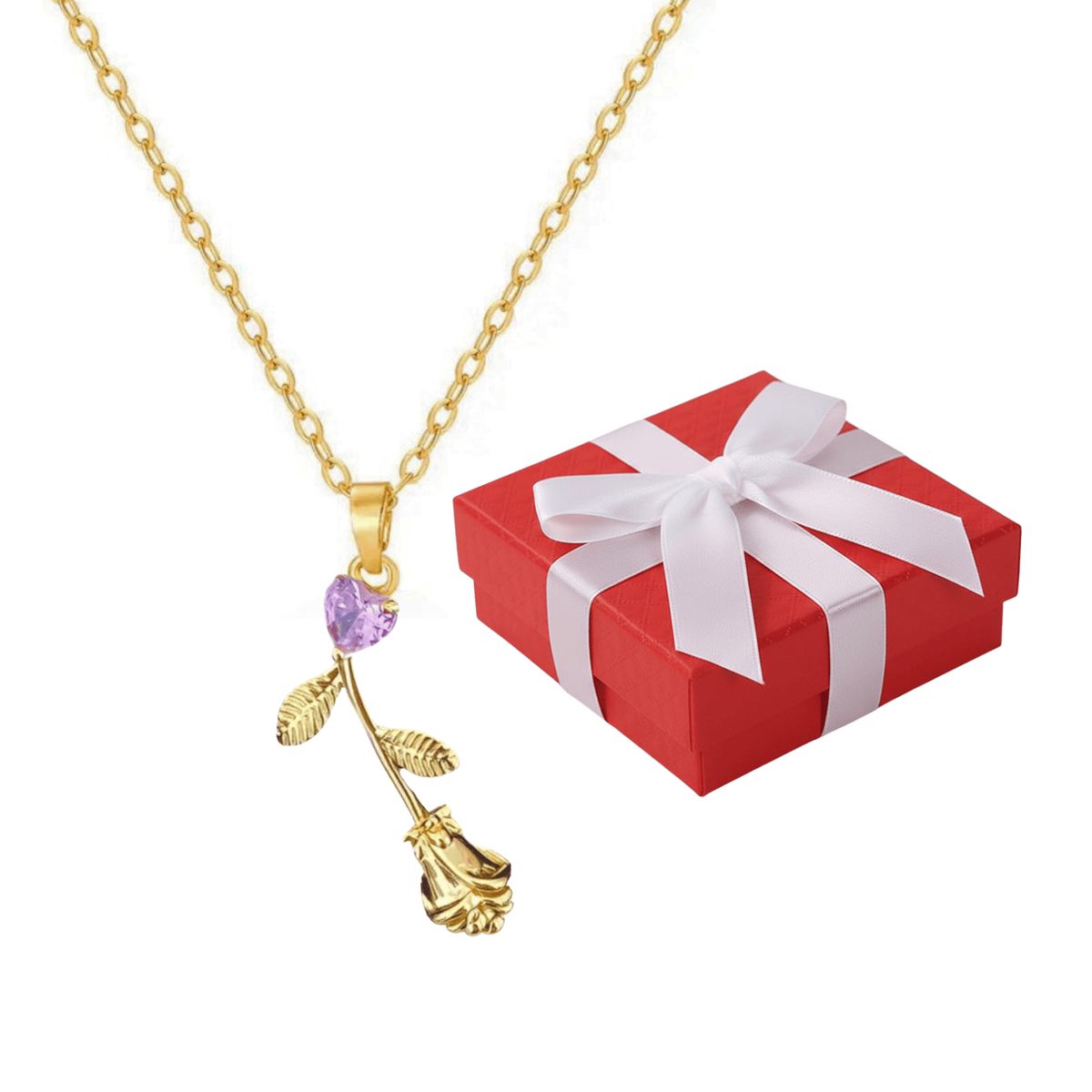 GENERICO - Collar Novia Rosa Corazón Cristal Regalo San Valentín Acero