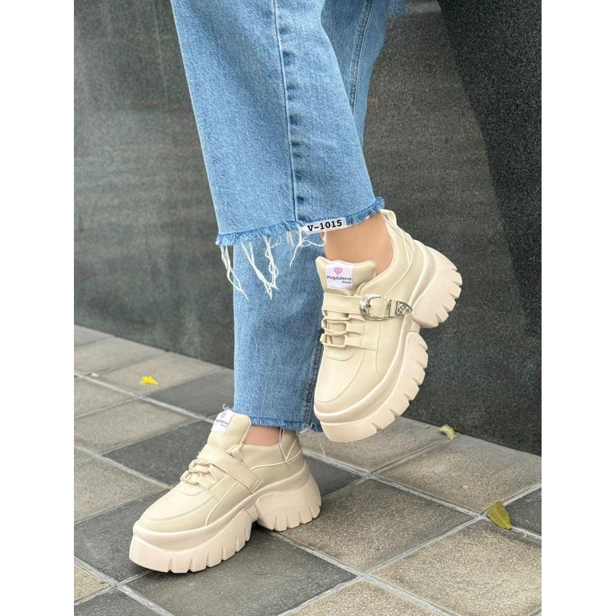 MAGDALENA SHOES - Zapatillas  879 Chunky  beige con Hebilla