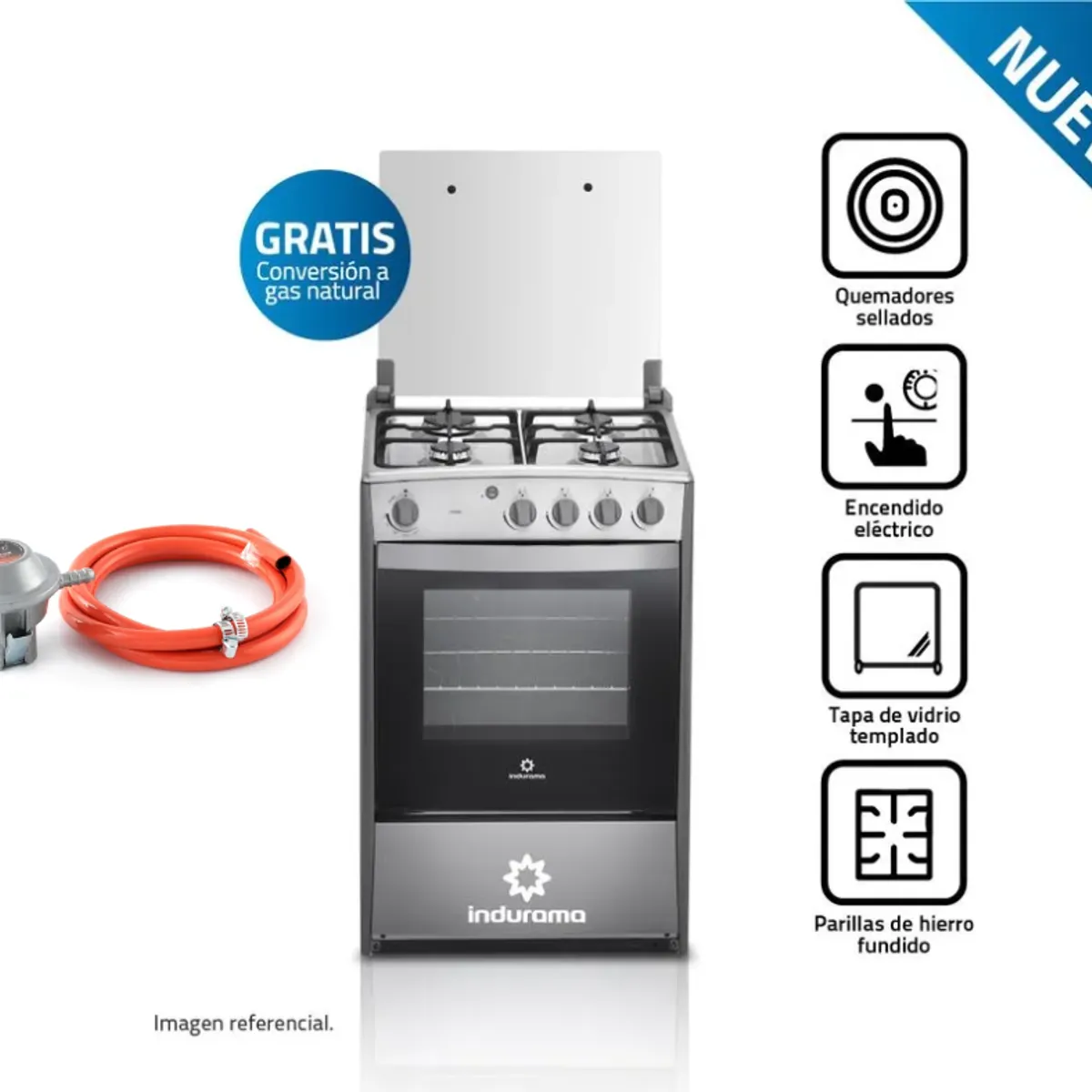 INDURAMA - COCINA INDURAMA  4 QUEMADORES CORUÑA + Válvula para Gas