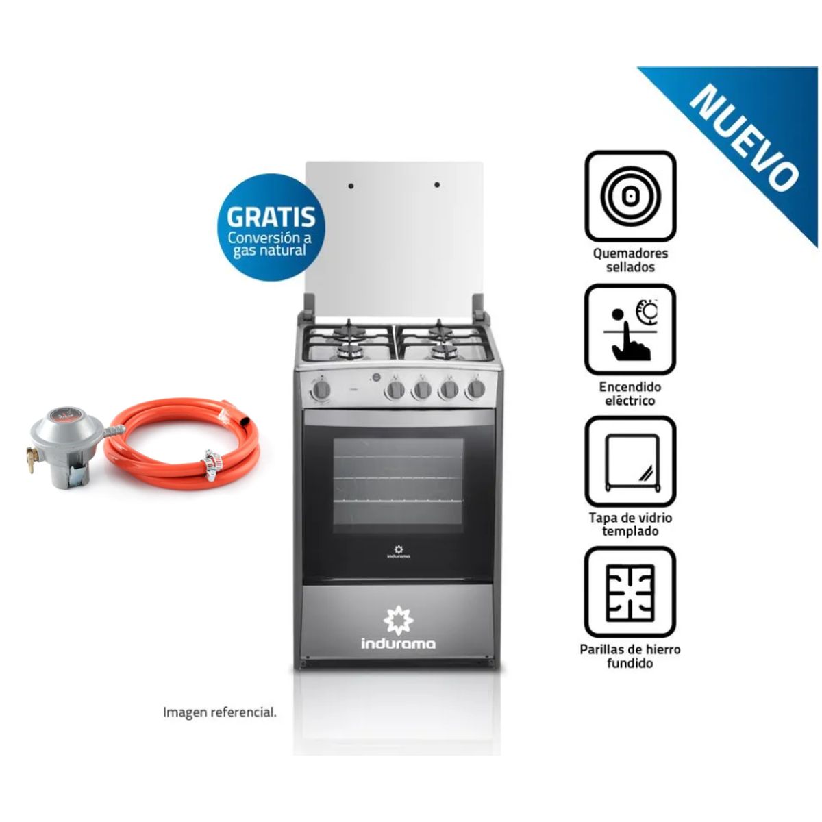 INDURAMA - COCINA INDURAMA  4 QUEMADORES CORUÑA + Válvula para Gas