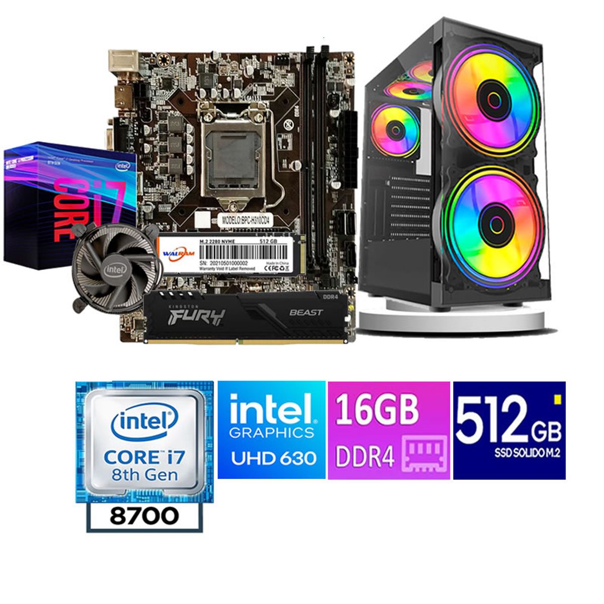 TEROS - COMPUTADORA DE ESCRITORIO CORE I7 8700  16GB RAM 512  GB SSD M2