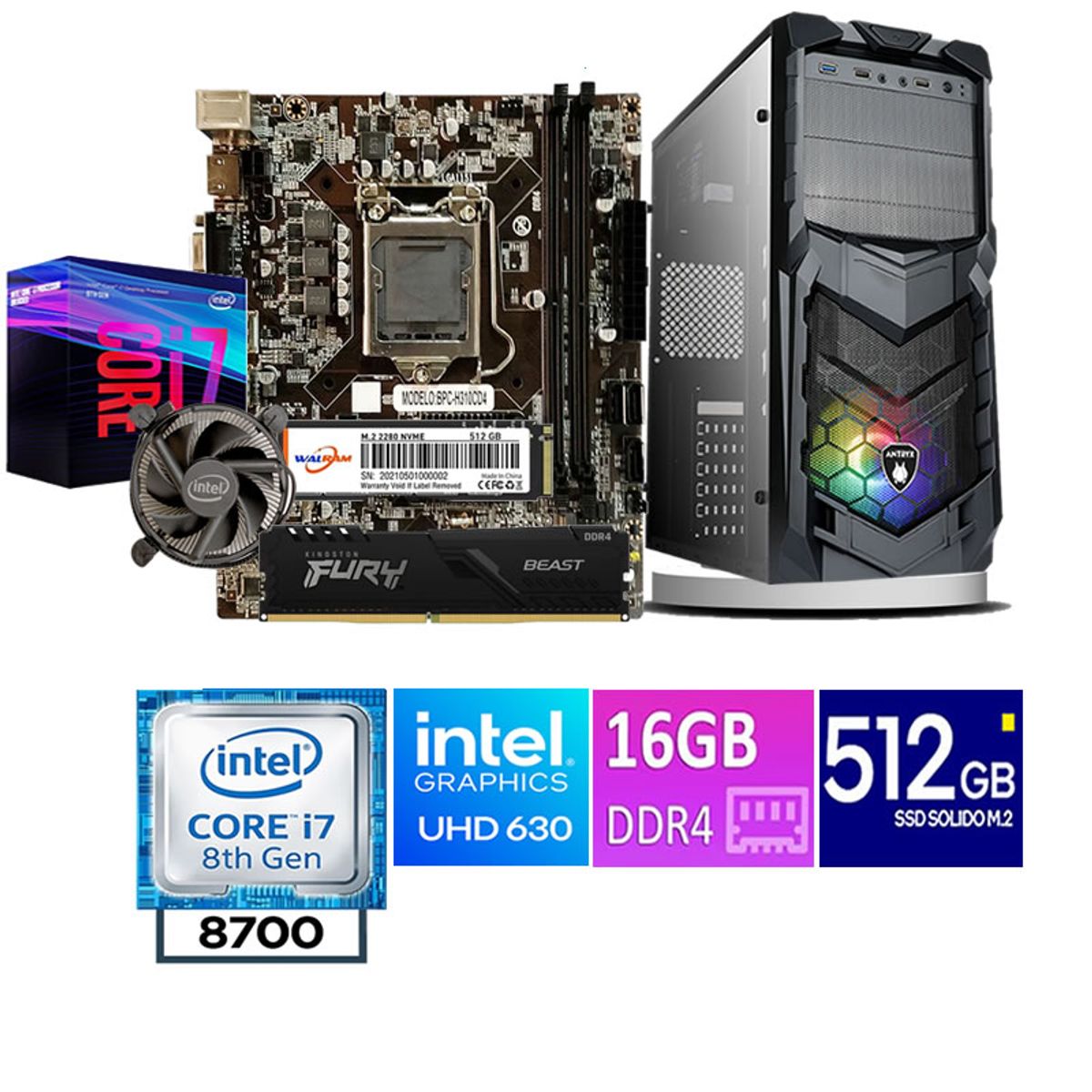 TEROS - COMPUTADORA DE ESCRITORIO CORE I7 8700  16GB RAM 512  GB SSD M2