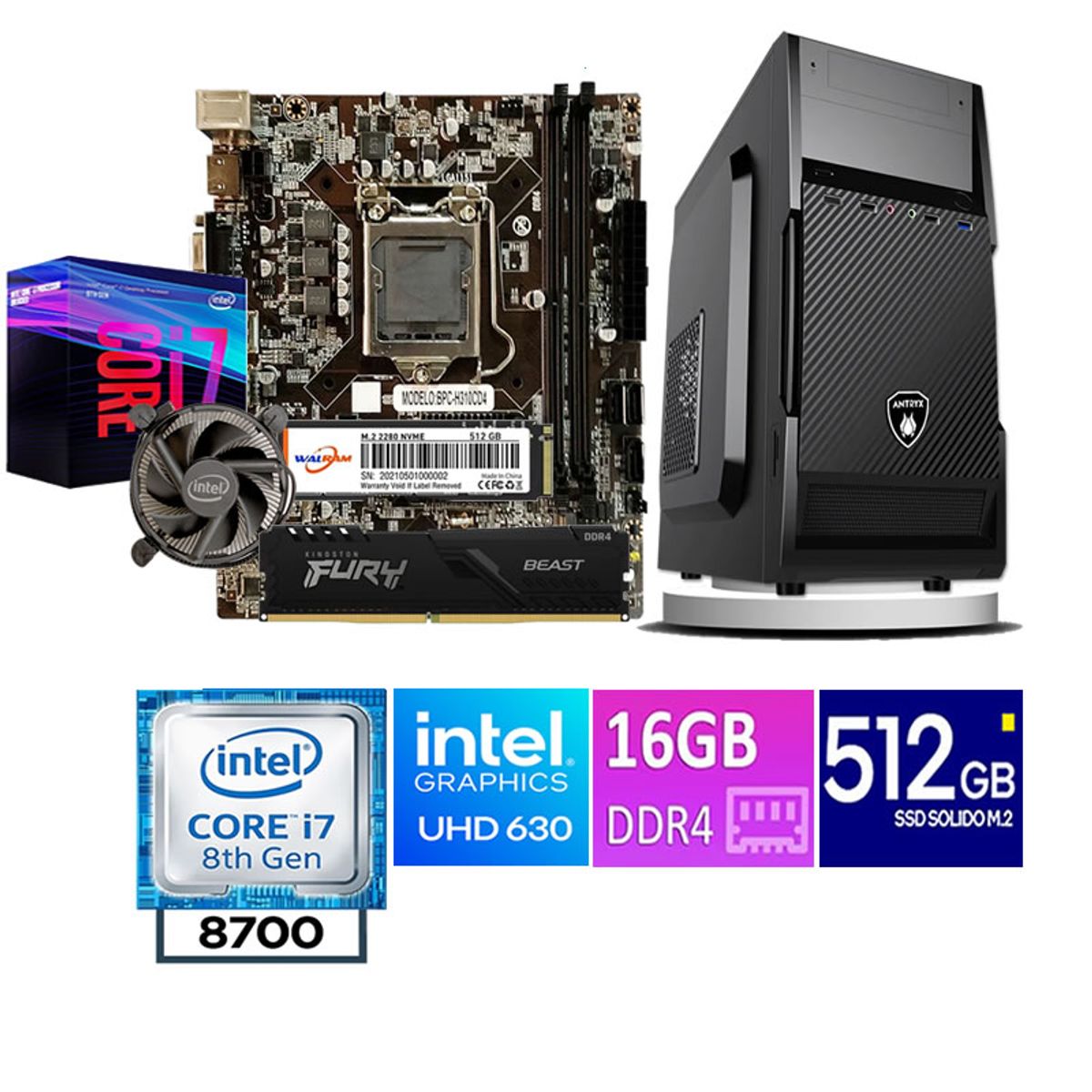 TEROS - COMPUTADORA DE ESCRITORIO CORE I7 8700  16GB RAM 512  GB SSD M2