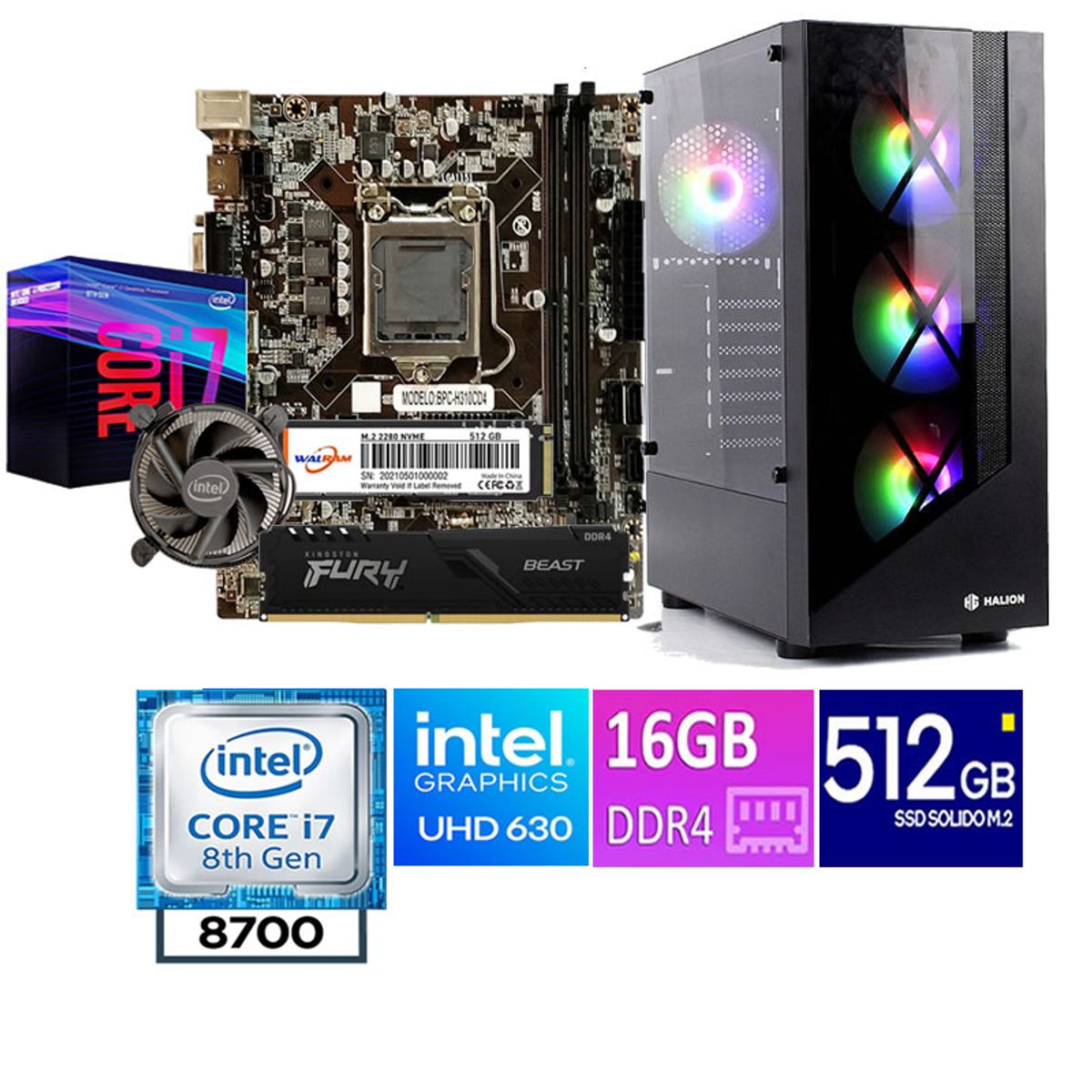 TEROS - COMPUTADORA DE ESCRITORIO CORE I7 8700  16GB RAM 512  GB SSD M2