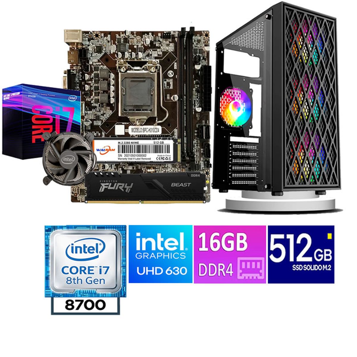 HALION - COMPUTADORA DE ESCRITORIO CORE I7 8700  16GB RAM 512  GB SSD M2