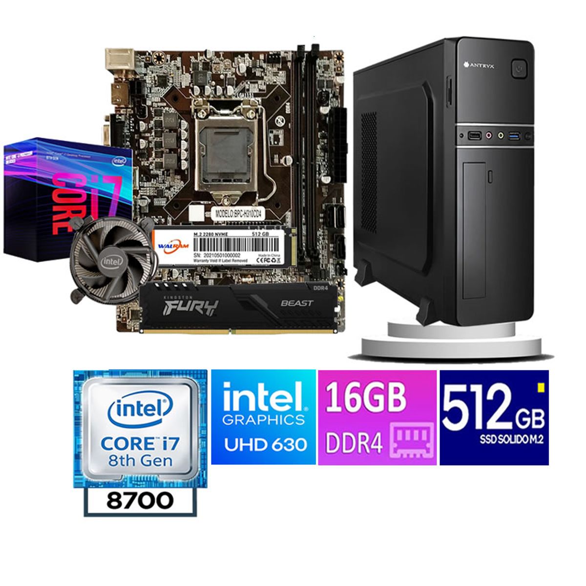 HALION - COMPUTADORA DE ESCRITORIO CORE I7 8700  16GB RAM 512  GB SSD M2