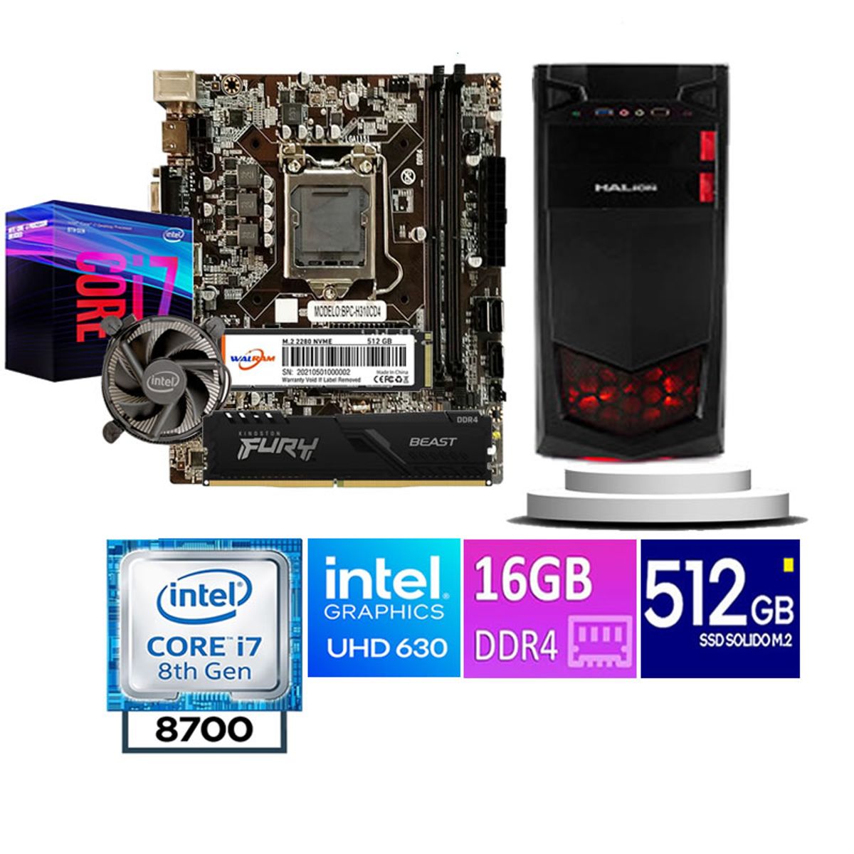 HALION - COMPUTADORA DE ESCRITORIO   CORE I7 8700  16GB RAM 512  GB SSD M2