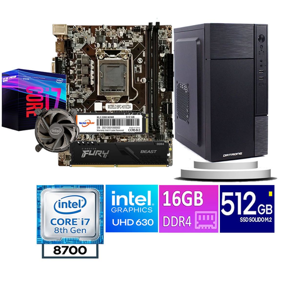 DATAONE - COMPUTADORA DE ESCRITORIO  CORE I7 8700  16GB RAM 512  GB SSD M2